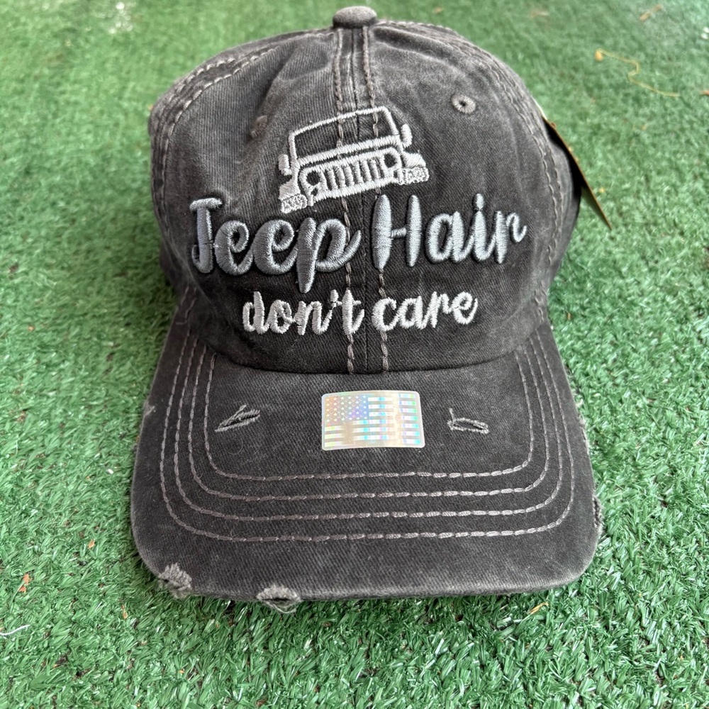 Jeep Charcoal Black Baseball Cap with Embroidered Jeep Hair Don’t Care